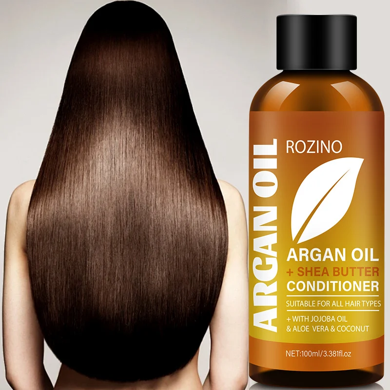Argan Oil Conditioner ROZINO Moisturizing & Smoothing Hair Treatment with Shea Butter, Jojoba Oil & Coconut for All Hair Types (100ml)