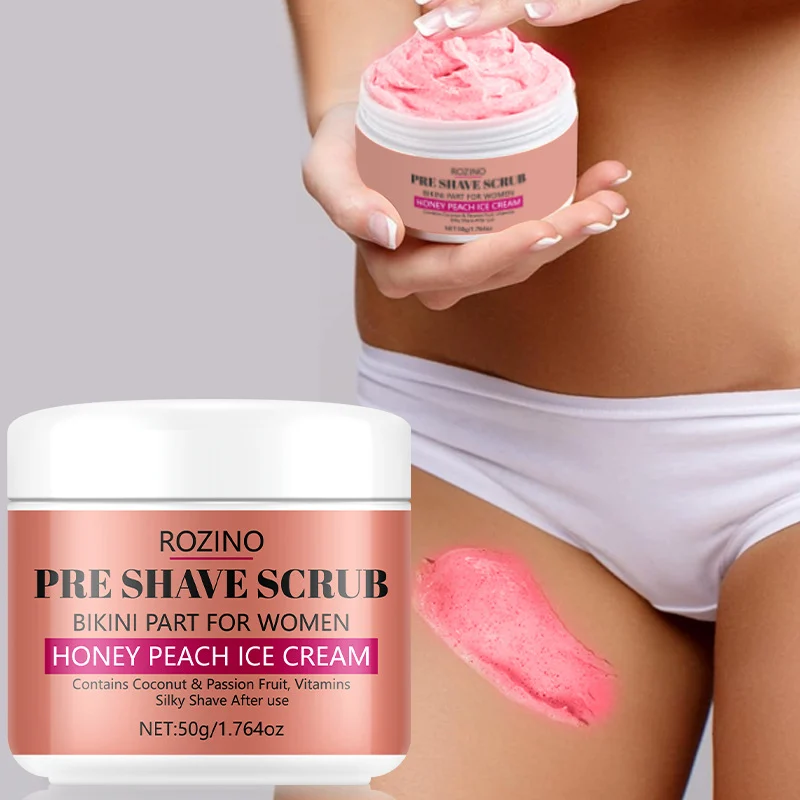 Bikini Pre-Shave Scrub for Women - ROZINO Honey Peach Exfoliating Body Polish for Smooth Shaving & Brightening (50g)