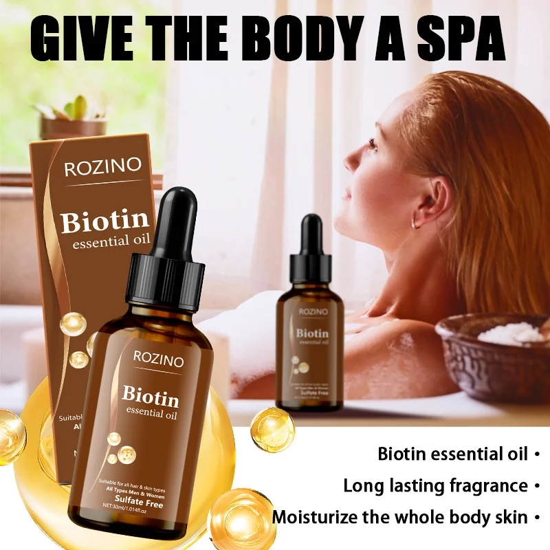 Biotin Essential Oil for Hair and Skin Repair, ROZINO Multipurpose Soothing & Pore Refining Serum, 30ml