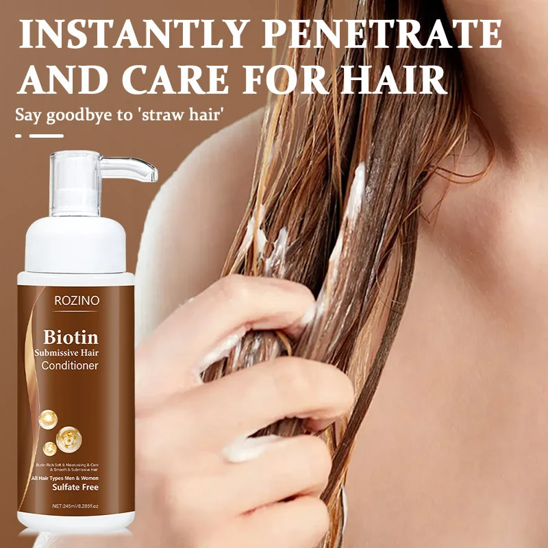Biotin Hair Conditioner for Anti-Hair Loss and Deep Moisturizing, ROZINO Sulfate-Free Smoothing Hair Mask 245ml