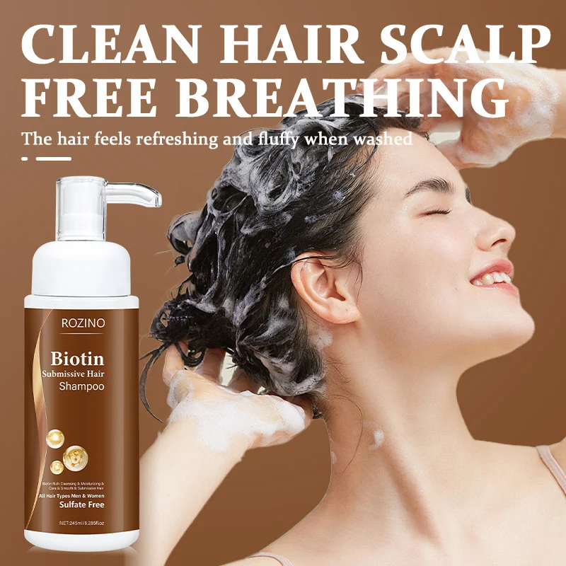 Biotin Shampoo for Anti-Hair Loss and Scalp Care ROZINO Sulfate-Free Smoothing Formula 245ml