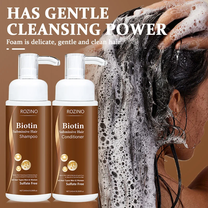 Biotin Shampoo and Conditioner Set for Frizz Control and Smooth Hair - ROZINO Sulfate-Free Hair Care Kit