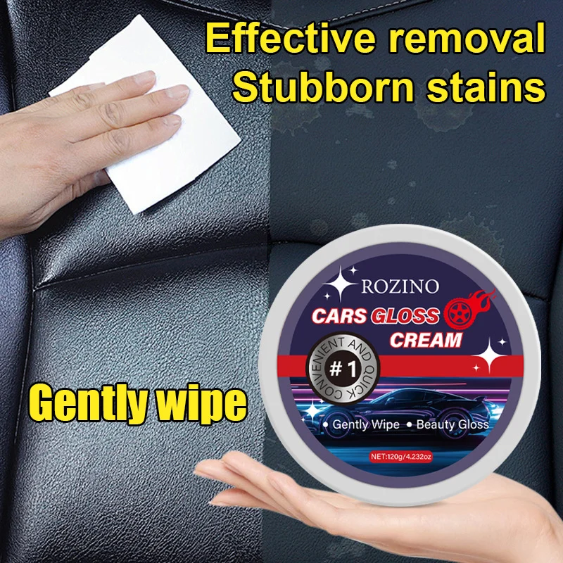 Car Interior Leather Cleaner & Conditioner Cream - ROZINO Waterless Multi-Functional Renovation Paste for Deep Stain Removal & Shine (120g)