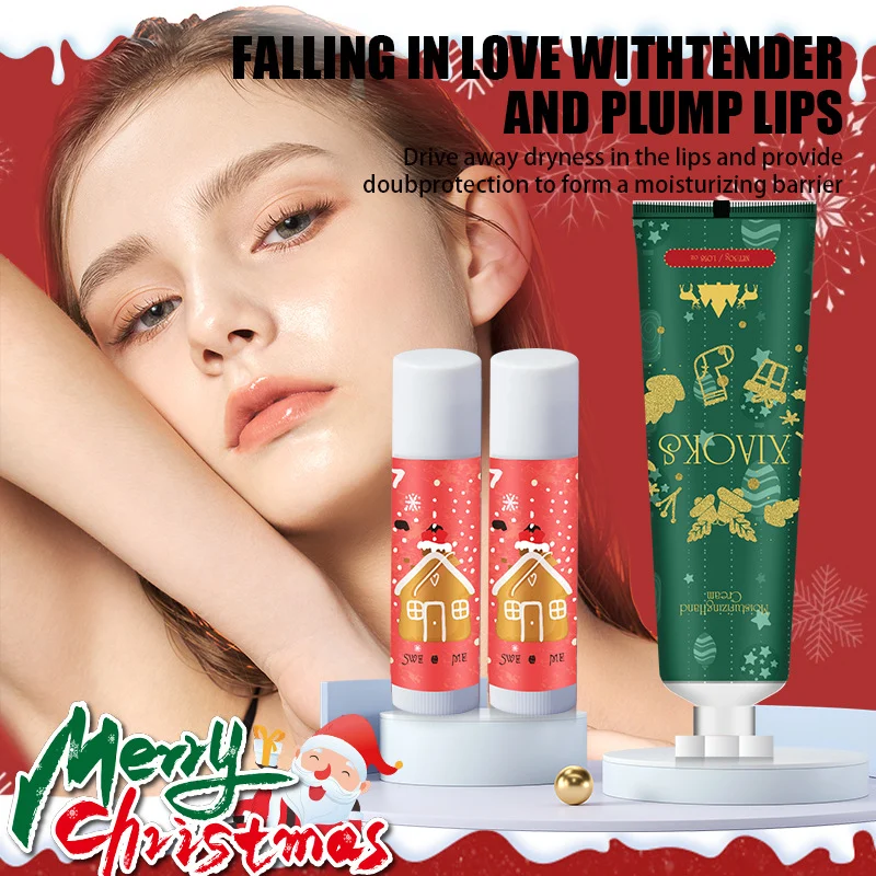 Christmas Hand Cream and Lip Balm Set ROZINO Moisturizing Skin Care Gift Set (30g+3.2g*2)