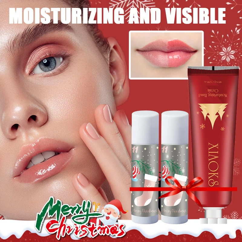 Christmas Hand Cream and Lip Balm Set - ROZINO Moisturizing & Nourishing 3-Piece Holiday Skin Care Kit