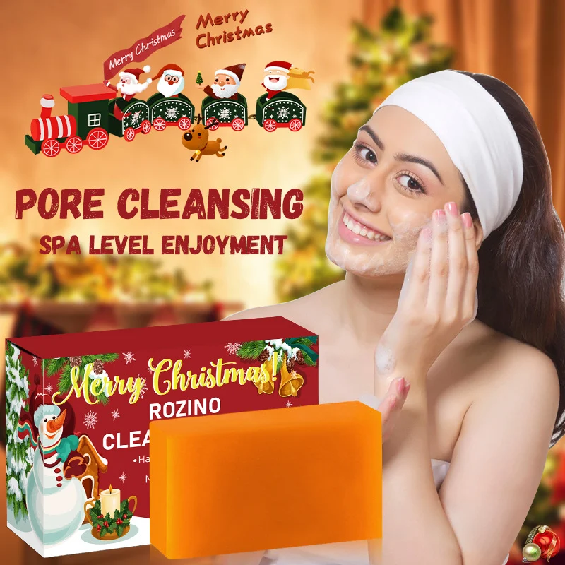 Christmas Soap Bar ROZINO Handmade 3-in-1 Body Face & Hair Wash with Vitamin C & Papaya 100g