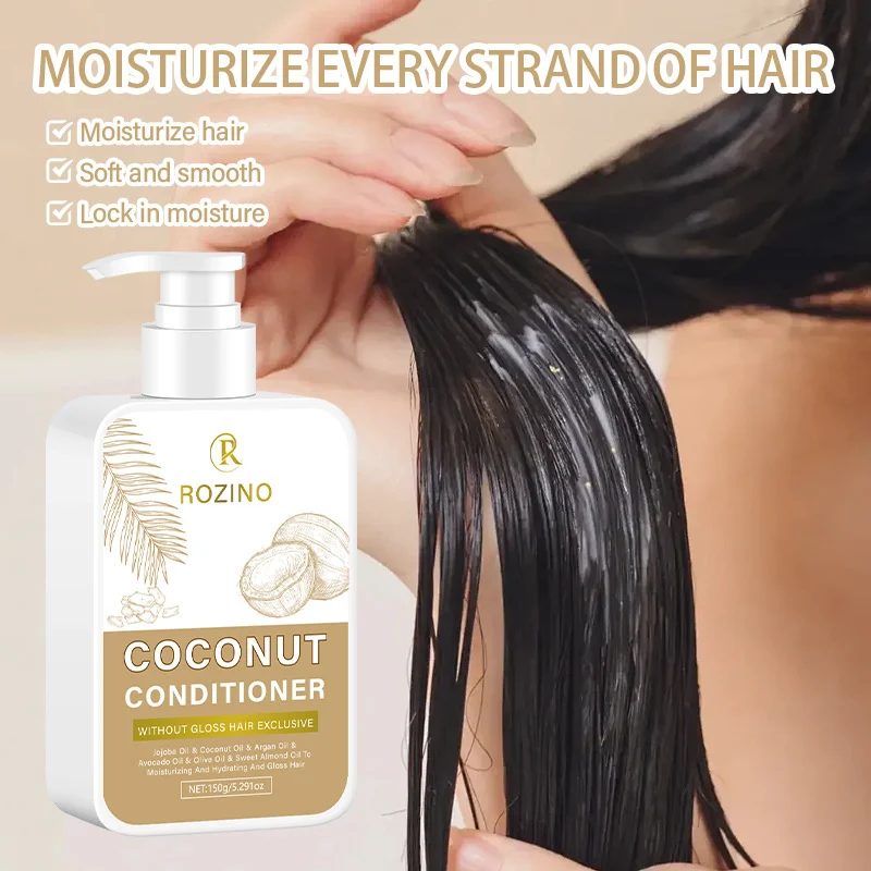 Coconut Oil Hair Conditioner for Frizz Control and Deep Repair ROZINO 150g Smoothing Treatment