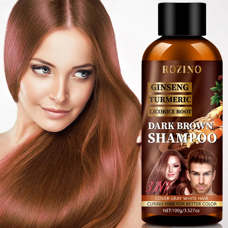 Dark Brown Hair Color Shampoo for Gray Hair Coverage - ROZINO Herbal Repair & Scalp Soothing (100g)
