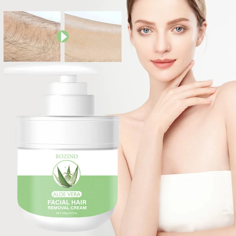 Facial Hair Removal Cream ROZINO Aloe Vera Soothing & Gentle Formula for Smooth Skin 100g