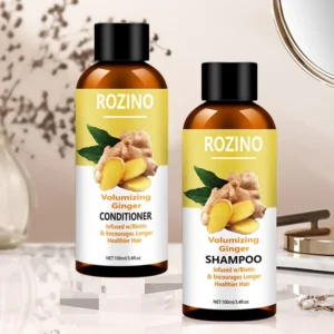 Ginger Shampoo and Conditioner Set for Hair Growth, ROZINO Biotin Infused Volumizing Scalp Care & Body Wash (100ml)