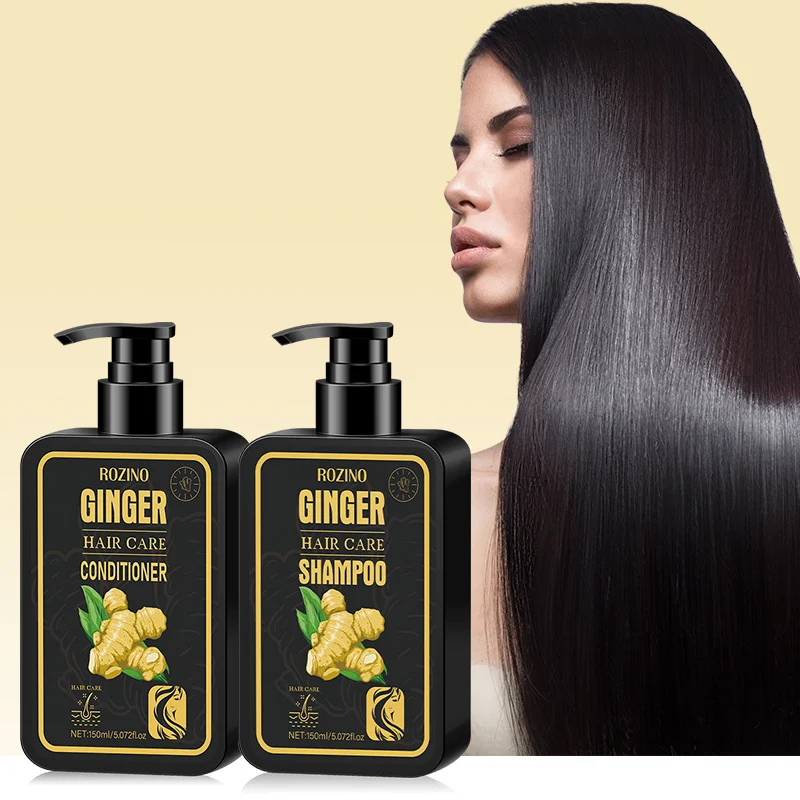Ginger Shampoo and Conditioner Set for Smooth Anti-Frizz Hair ROZINO Scalp Care & Volumizing Kit