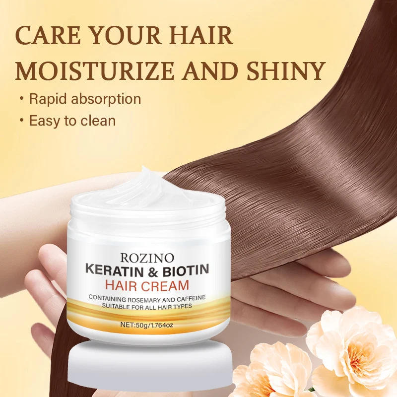 Keratin & Biotin Hair Cream for Frizz Control and Damaged Hair Repair - ROZINO 50g
