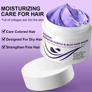 Keratin Hair Mask for Damaged Hair Repair and Brassy Tone Removal - ROZINO Purple & Blue Moisturizing Treatment (100g)
