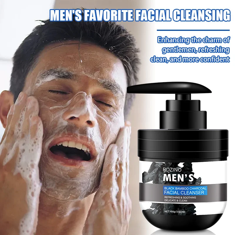 Men's Facial Cleanser ROZINO Black Bamboo Charcoal Deep Cleansing Oil Control Face Wash 100g