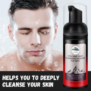 Men's Volcanic Mud Cleansing Mousse - Deep Pore Oil Control Face Wash & Shaving Foam (60ml)