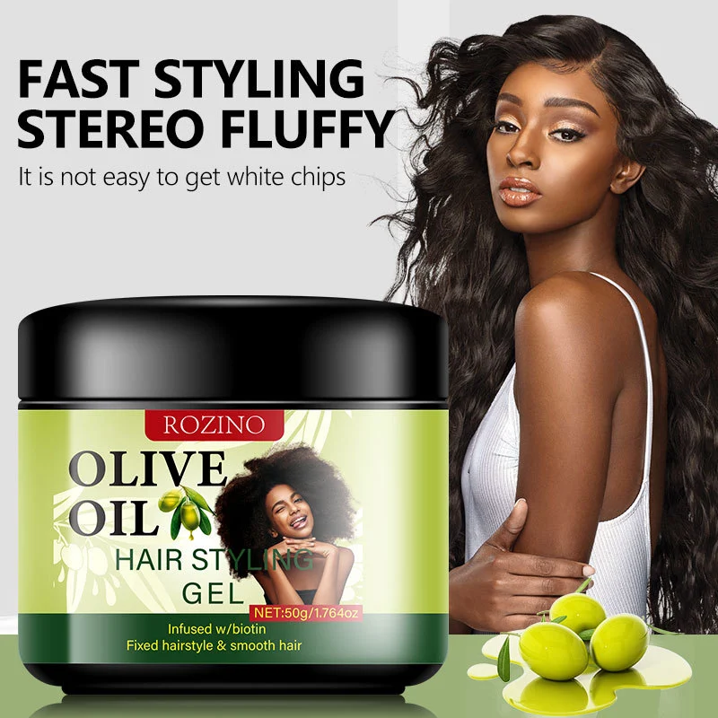 Olive Oil Hair Styling Gel ROZINO Fast Styling & Smooth Hair Gel with Biotin 50g