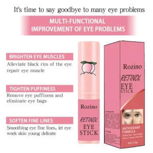 Retinol Eye Stick for Dark Circles and Puffiness - ROZINO Anti-Aging Eye Balm with Vitamin C & Peptides