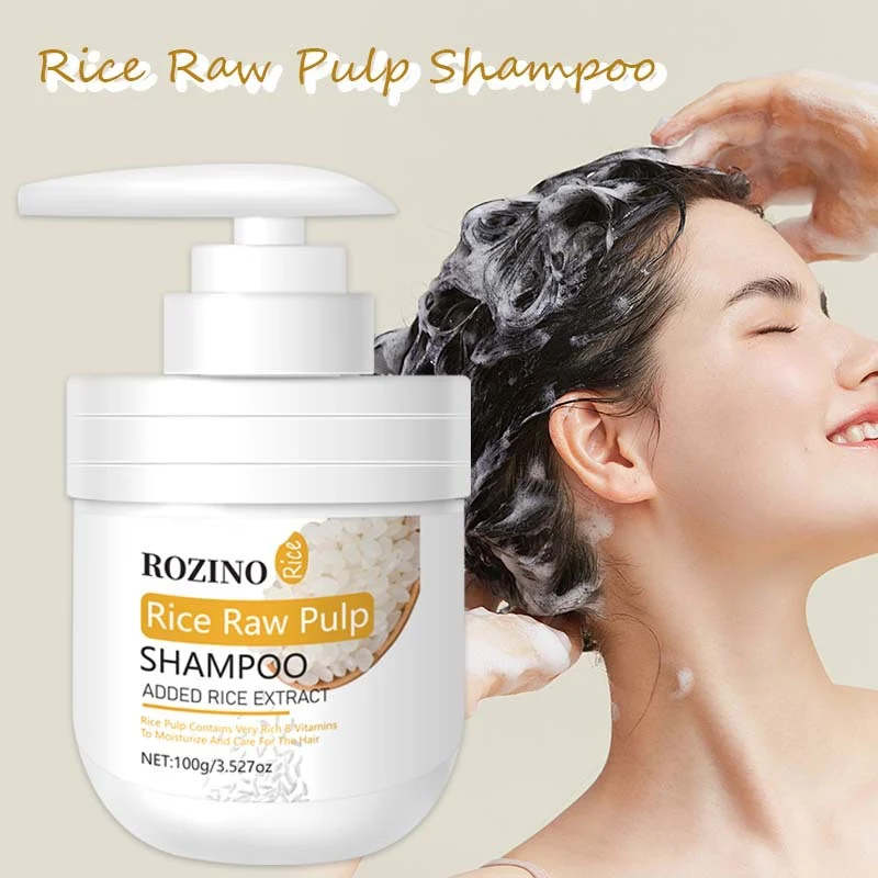 Rice Water Shampoo for Hair Growth and Oil Control - ROZINO Rice Raw Pulp Deep Cleansing & Anti-Dandruff Formula 100g