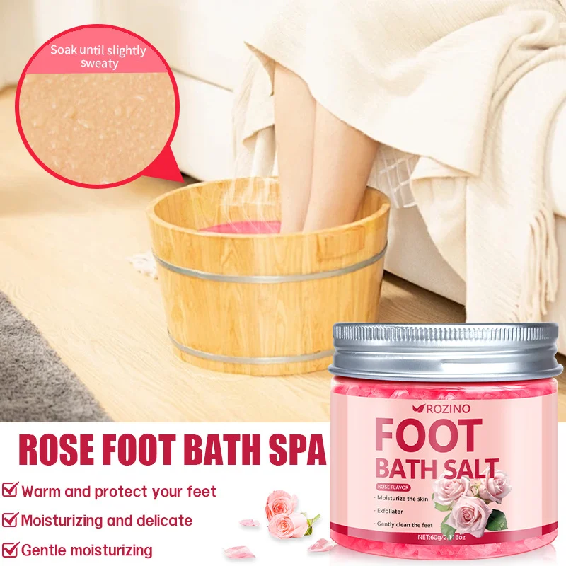Rose Sea Salt Foot Bath Scrub Exfoliating Transparent Foot Soak Salt 60g