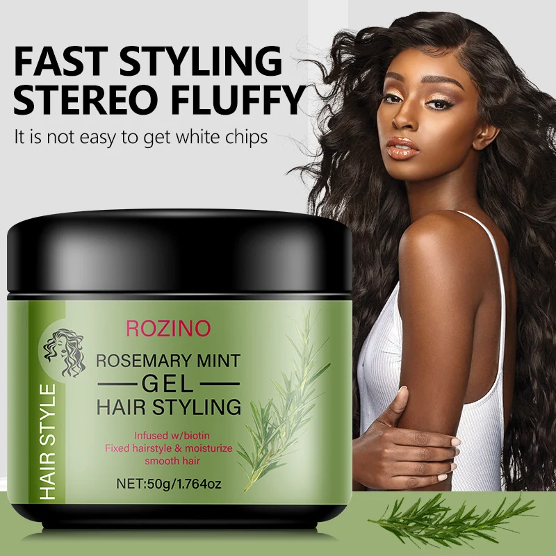 Rosemary Mint Hair Styling Gel Strong Hold Fast Drying Edge Control Wax with Biotin
