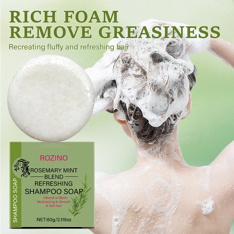 Rosemary Shampoo Soap ROZINO Biotin Infused Mint Blend for Hair Growth and Scalp Refreshing 60g