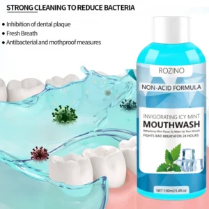 Mouthwash ROZINO Antibacterial Breath Freshener Long-Lasting Icy Mint 100ml