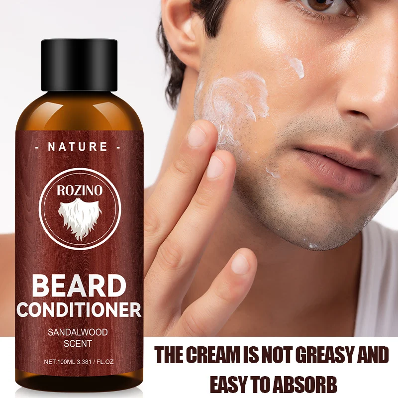 Beard Conditioner ROZINO Sandalwood Scent - Deep Nourishing & Softening Growth Cream with Argan Oil & Vitamin E (100ml)