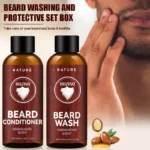 Beard Care Set for Growth and Strengthening, ROZINO Sandalwood Scent Wash & Conditioner Kit