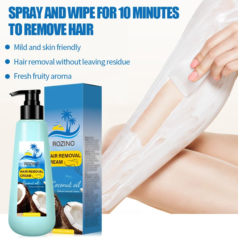 Hair Removal Cream ROZINO Coconut Oil Gentle Moisturizing Formula for Body and Legs - 280ml