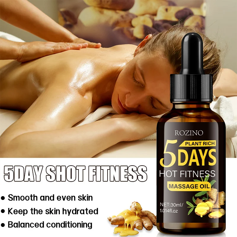 Body Massage Oil ROZINO Ginger & Turmeric Essential Oil for Skin Firming and Deep Hydration 30ml