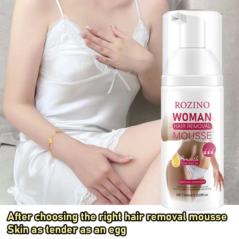 ROZINO Hair Removal Mousse Spray Rose Seed Oil Painless Depilatory Cream for Body Legs Arms 60ml