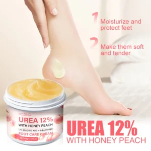 Foot Cream Cracked Heel Repair Balm with 12% Urea & Salicylic Acid - Moisturizing Honey Peach Foot Care Cream for Dry Rough Feet