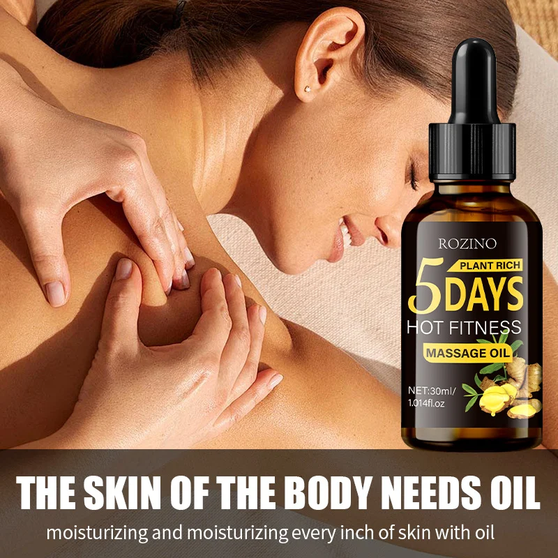 Massage Oil ROZINO Hot Fitness - Turmeric & Ginger Warming Body Essential Oil for Spa, Relaxation & Deep Moisturizing (30ml)