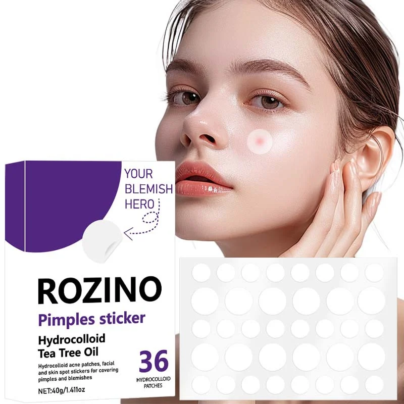 Hydrocolloid Acne Pimple Patches - ROZINO Invisible Blemish Cover with Tea Tree Oil & Aloe Vera (36 Count)