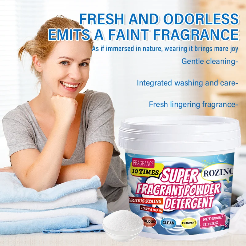 Laundry Detergent Powder ROZINO 1000g Strong Stain Remover with Long-Lasting Fragrance and Explosive Salt