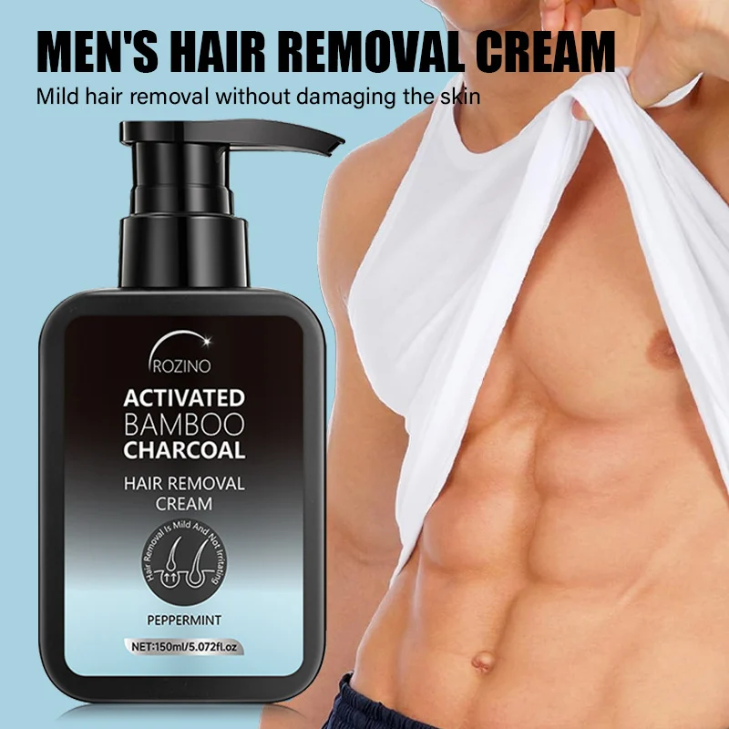 Men's Hair Removal Cream Painless Depilatory for Private Parts & Body with Activated Bamboo Charcoal & Peppermint 150ml
