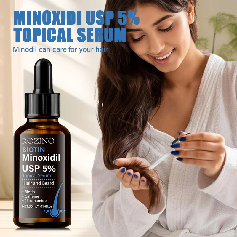 Minoxidil 5% Hair Growth Serum with Biotin & Caffeine - Anti-Hair Loss Treatment for Beard & Scalp - Thickening & Strengthening Oil (30ml)