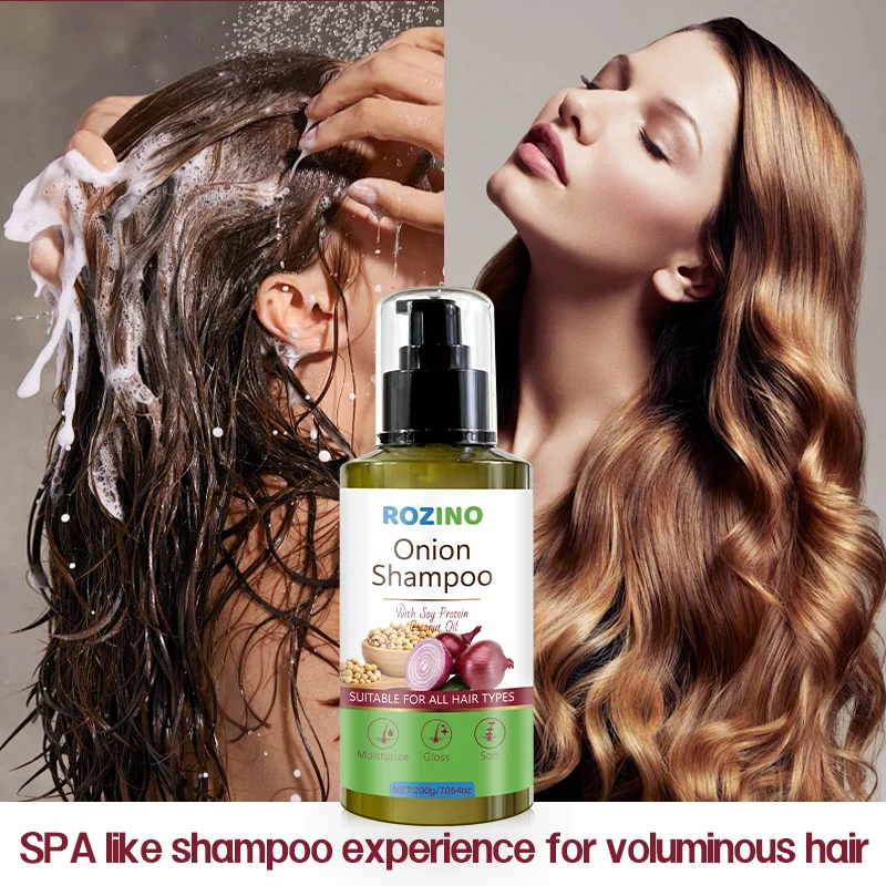 Onion Shampoo for Hair Growth & Oil Control - ROZINO Deep Cleansing Scalp Treatment with Soy Protein & Coconut Oil (200g)