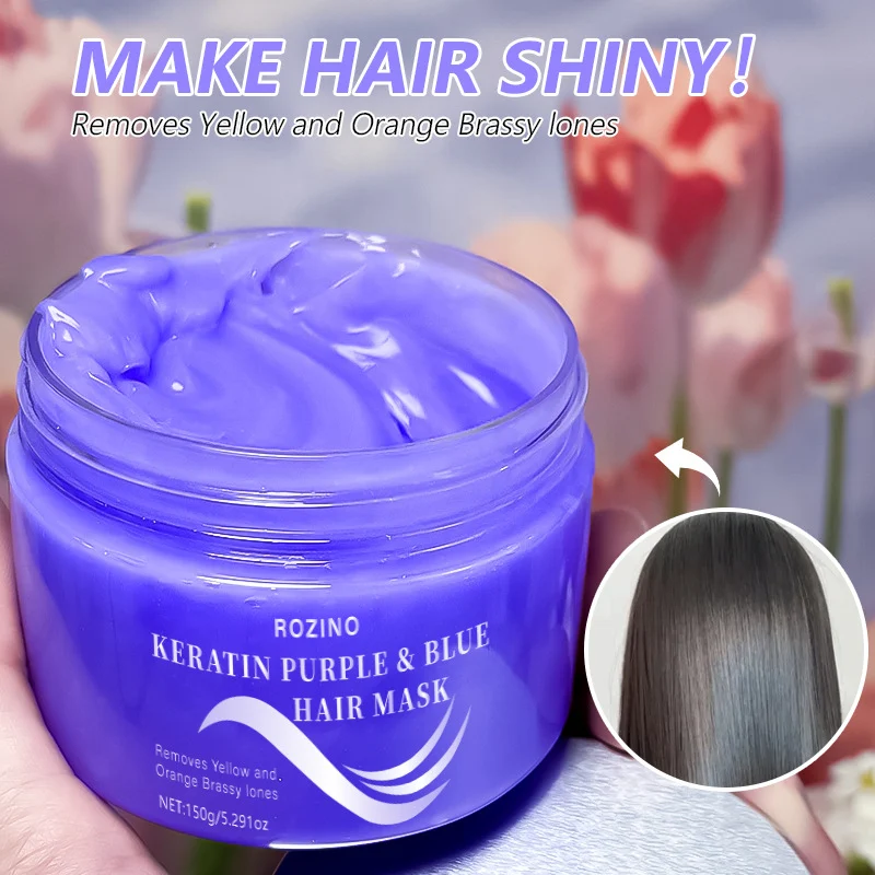 ROZINO Purple Hair Mask Color Correcting Toner for Blonde & Silver Hair - Anti-Brassiness & Deep Repair Treatment (150g)