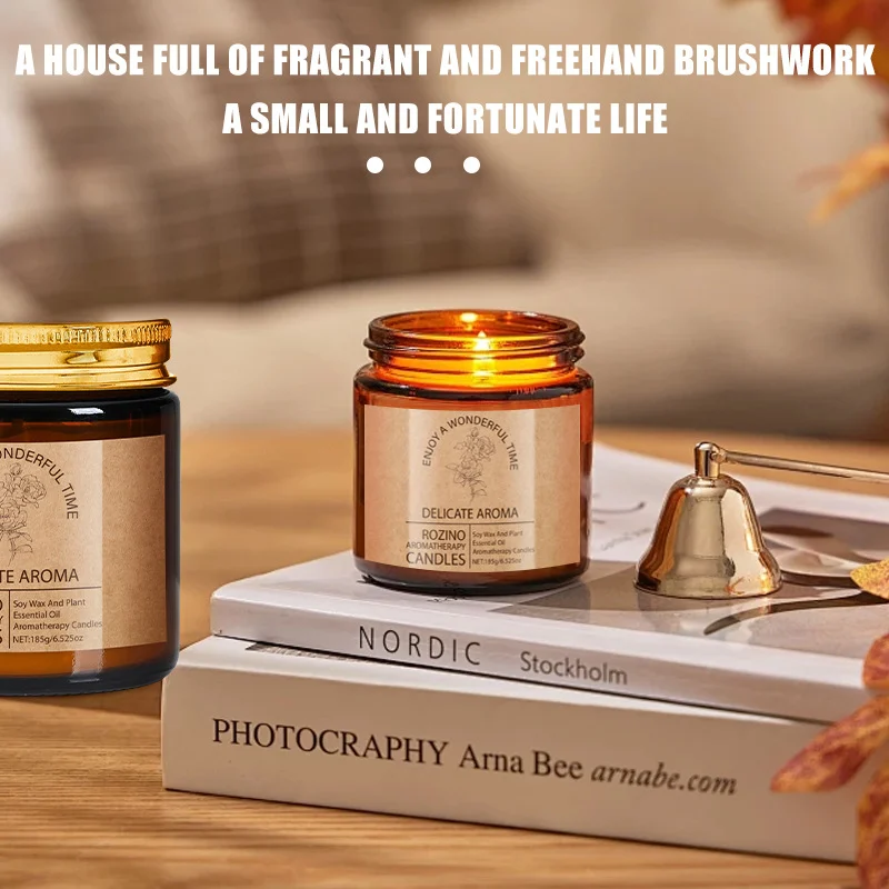 ROZINO Scented Soy Wax Candles - Aromatherapy Essential Oil Glass Jar for Home Relaxation - 185g / 6.5oz