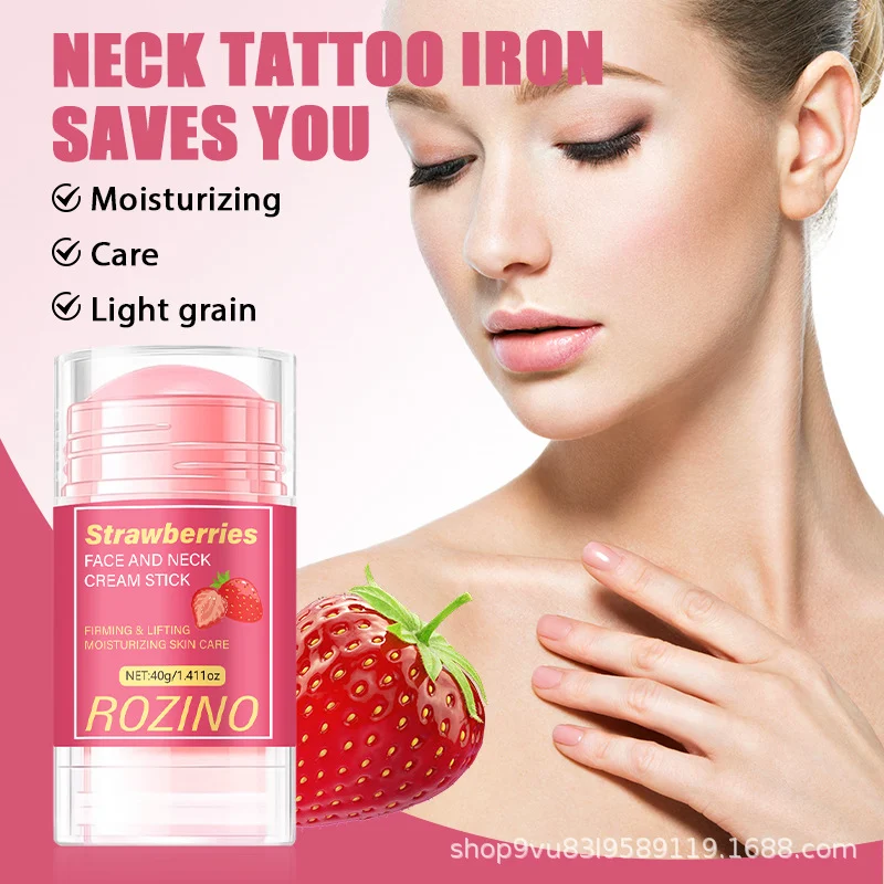 Neck Cream Stick for Firming and Lifting with Strawberry Essence Anti-Wrinkle Face and Neck Moisturizer