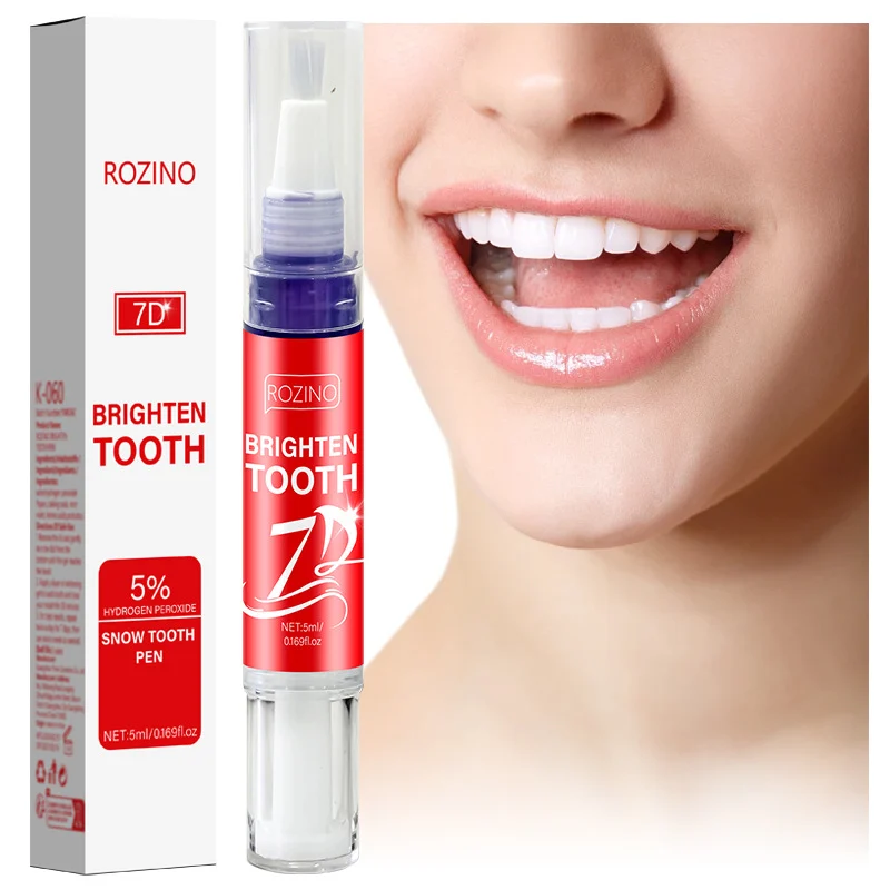 Teeth Whitening Pen ROZINO 7D Instant Brightening Gel - Removes Yellow Stains, Anti-Pigmentation Oral Care with 5% Hydrogen Peroxide (5ml)