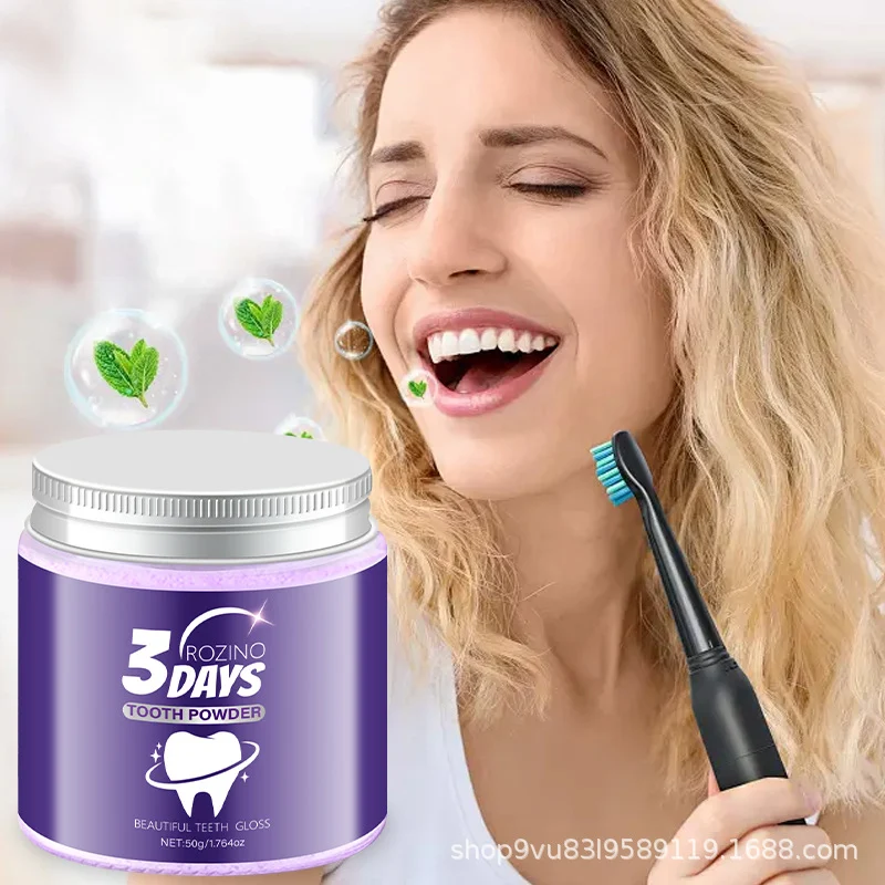 Tooth Powder for Teeth Whitening and Fresh Breath - ROZINO Violet Essence & Activated Carbon Stain Remover 50g