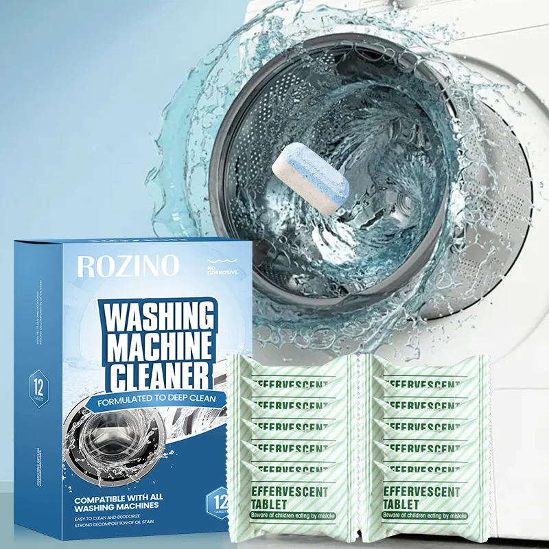 Washing Machine Cleaner Effervescent Tablets - ROZINO Deep Cleaning Descaler & Deodorizer with Active Oxygen (240g)
