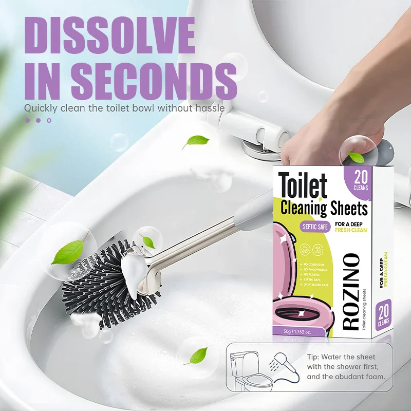 Toilet Cleaning Sheets ROZINO Powerful Stain Remover and Descaler for Deep Bathroom Cleaning (20 Sheets)