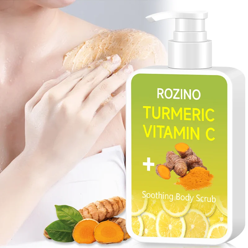 Turmeric Body Scrub with Vitamin C for Brightening and Exfoliating - ROZINO Soothing Body Polish for Dull Skin 150ml