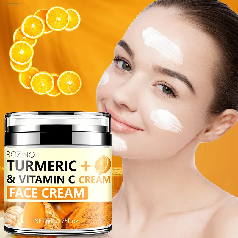 Turmeric Vitamin C Face Cream for Brightening and Deep Hydration, ROZINO 50g Moisturizing Cream with Vitamin E