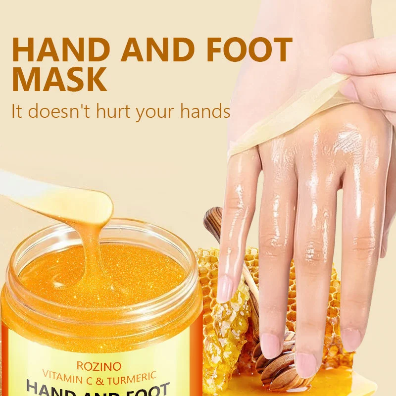 Vitamin C & Turmeric Hand and Foot Peel Mask by ROZINO - Moisturizing & Repairing Treatment 50g