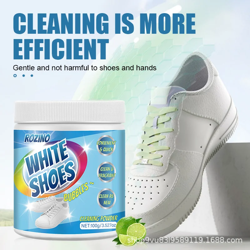 White Shoe Cleaner Powder for Stain Removal & Yellowing Prevention, ROZINO 100g Effective Cleaning Bubbles