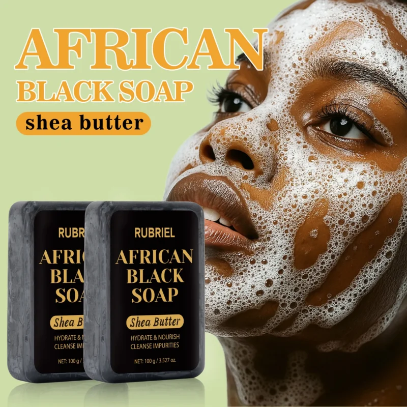African Black Soap Bar with Shea Butter - Deep Cleansing & Hydrating Handmade Wash for Face & Body (100g)